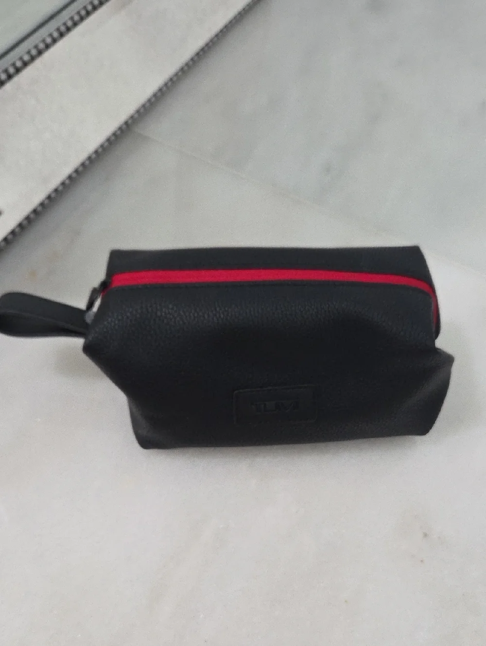 Tumi Black Toiletry Kit with Red Zipper Accent. New Never Used!